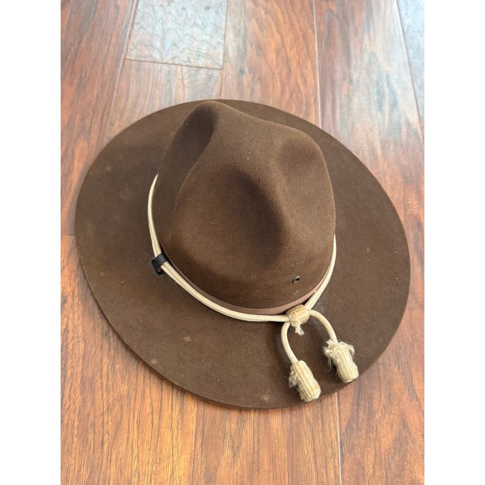Stratton Campaign Style Hat VTG Hwy Patrol Ranger Green Self Forming 6 7/8 Felt